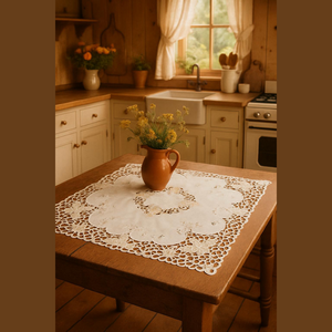 Vintage embroidered butterfly square tablecloth or baby blanket